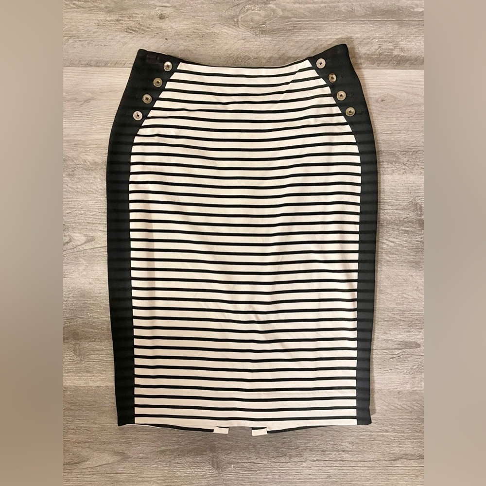 WHBM, Black and White Striped, Jersey Pencil Skirt